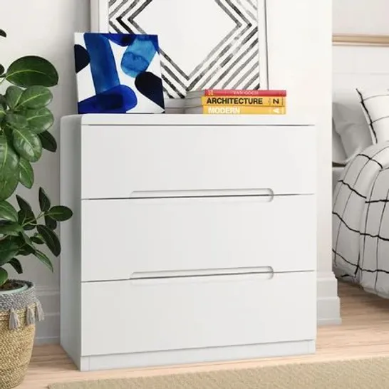 BOXED MANHATTAN 3 DRAWER CHEST - WHITE HIGH GLOSS