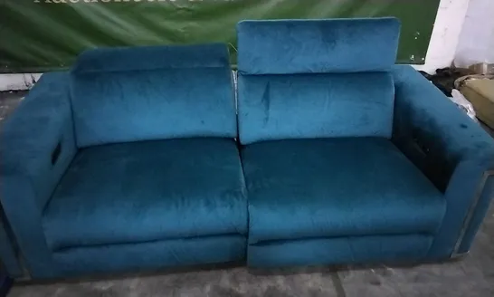 QUALITY DESIGNER PLUSH VELVET TEAL ELECTRIC RECLINER 2 SEATER SOFA