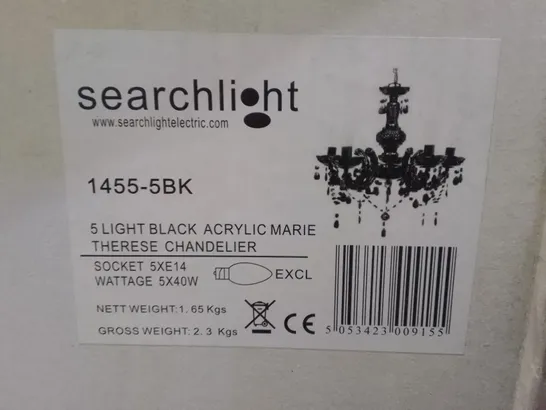 BOXED SEARCHLIGHT 5 LIGHT BLACK ACRYLIC MARIE THERESE CHANDELIER