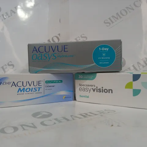 APPROXIMATELY 20 ASSORTED HOUSEHOLD ITEMS TO INCLUDE ACUVUE MOIST CONTACT LENSES, ACUVUE OASYS CONTACT LENSES, ETC