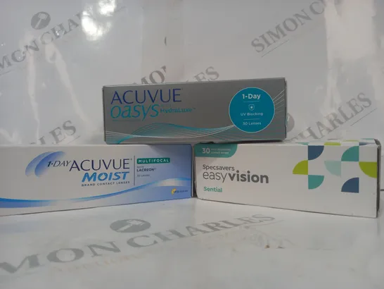 APPROXIMATELY 20 ASSORTED HOUSEHOLD ITEMS TO INCLUDE ACUVUE MOIST CONTACT LENSES, ACUVUE OASYS CONTACT LENSES, ETC