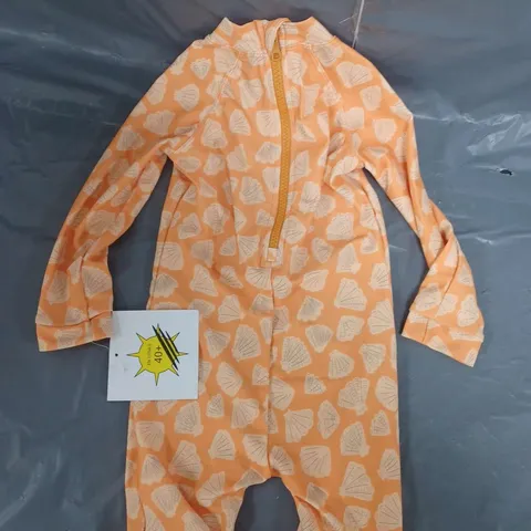 KIDLY LABEL LONG SLEEVE SUNSUIT ORANGE APRICOT SHELL 1-2 YEARS 