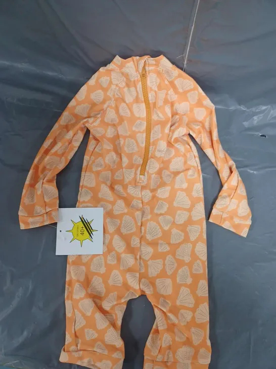 KIDLY LABEL LONG SLEEVE SUNSUIT ORANGE APRICOT SHELL 1-2 YEARS 