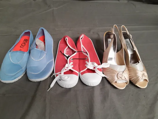 APPROXIMATELY 15 PAIRS OF LADIES SHOES. ASSORTED SIZES, COLOURS AND STYLES