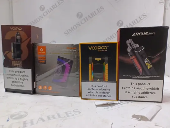 APPROXIMATELY 20 BOXED E-CIGARETTES TO INCLUDE VOOPOO DRAG 3  , GEEK VAPE MG ALLOY , ARGUS PRO  , ETC 
