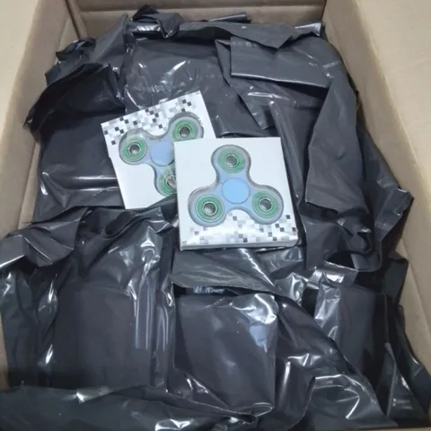 BOX CONTAINING LARGE AMOUNT OF METAL FIDGET SPINNERS IN VARIOUS COLOURS 