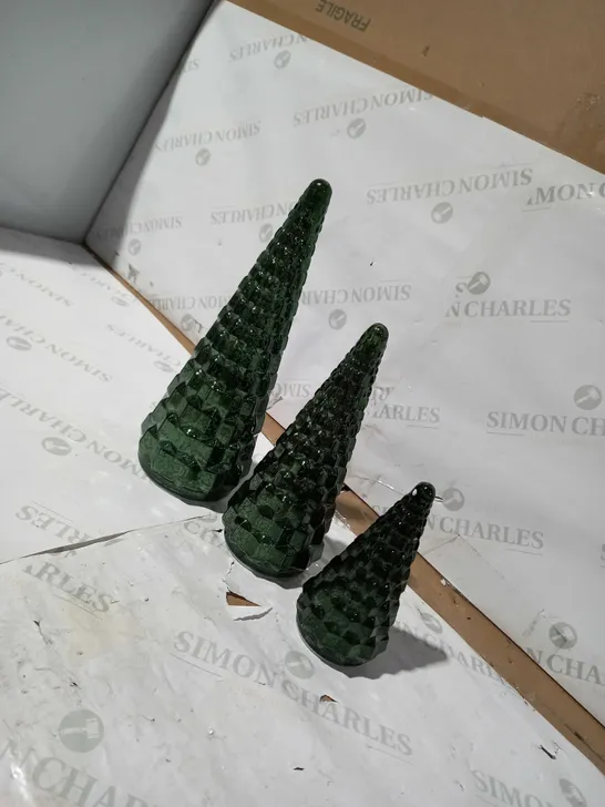 ALISON CORK SET OF MERCURY GLASS TREES - GREEN