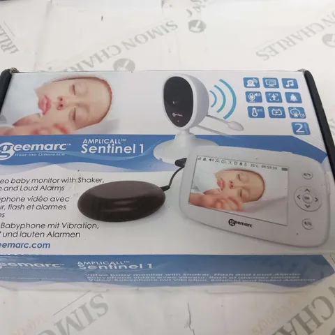 BOXED GEEMARC AMPLICALL SENTINEL 1 VIDEO BABY MONITOR WITH SHAKER FLASH AND LOUD ALARAM