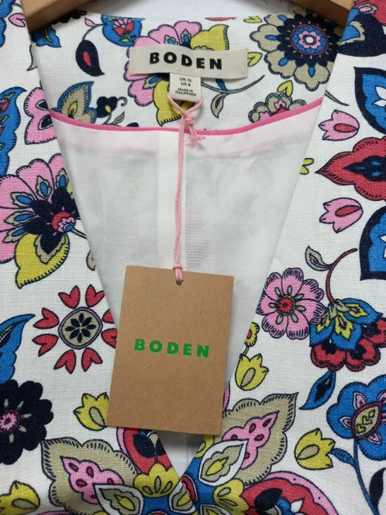 BODEN FLORAL WASITCOAT TOP IN WHITE MULTI - UK 12