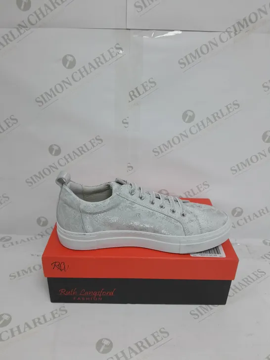 BOXED RUTH LANGSFORD ZIP DETAIL TRAINERS, SILVER - SIZE 8