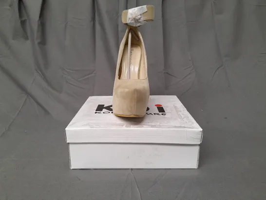 BOXED PAIR OF KOI COUTURE PLATFORM HIGH HEEL SHOES IN BEIGE SIZE 4