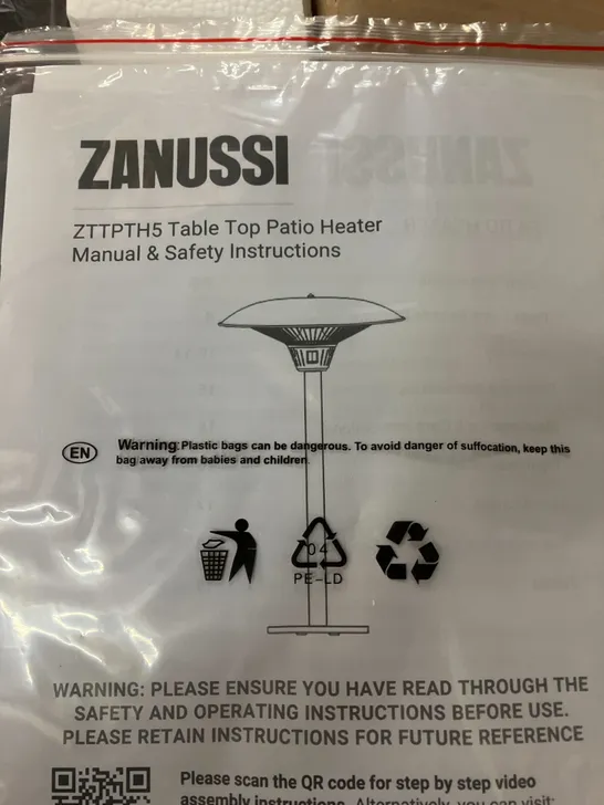 BOXED ZANUSSI ZTTPTH5 TABLE TOP PATIO HEATER 