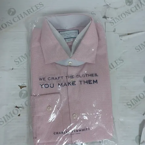 CHARLES TYRWHITT NON-IRON STRETCH TEXTURE EXTRA SLIM FIT SHIRT IN PINK OVAL SIZE 16/33IN