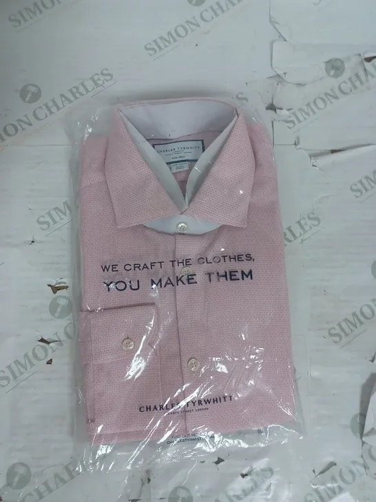 CHARLES TYRWHITT NON-IRON STRETCH TEXTURE EXTRA SLIM FIT SHIRT IN PINK OVAL SIZE 16/33IN