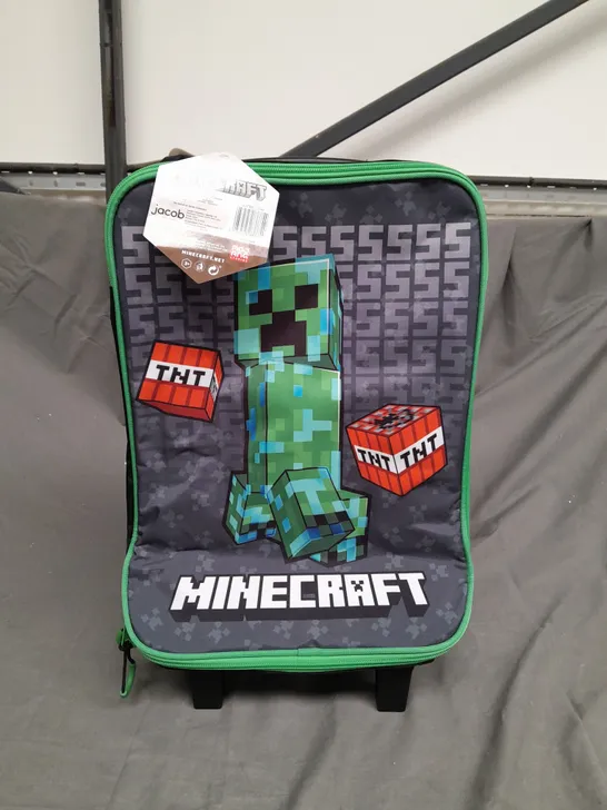 BOXED MINECRAFT MINI FOLDABLE SUITCASE WITH WHEELS IN BLACK/GREEN PRINT