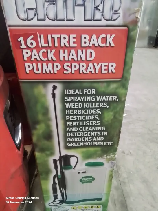 BOXED CLARKE 16 LITRE BACK PACK HANDLE PUMP SPRAYER