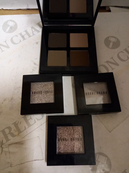 COLLECTION OF BOBBI BROWN MAKE UP INCLUDING: 3 X SINGLE EYESHADOWS & 1 X QUAD EYESHADOW; 4 X LIPSTICKS, 2 LIP PENCILS, 1 X LIP GLOSS; 2 X FOUNDATION STICKS; 1 X LOOSE FINISHING POWER; 2 X GEL EYELINER