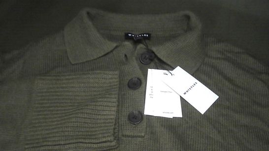 WHISTLES BUTTON FRONT POLO KNIT IN GREEN - M