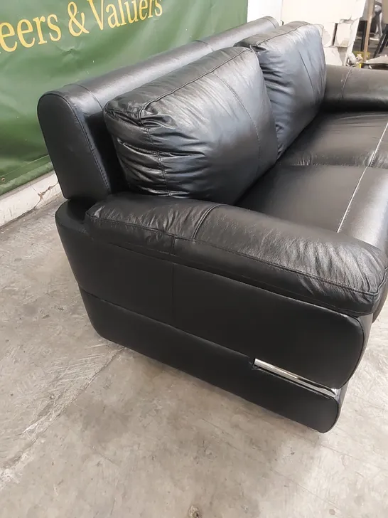 DESIGNER LEATHER 3 SEATER SOFA - BLACK