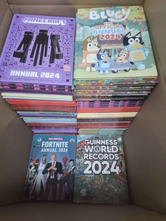 LARGE QUANTITY OF ASSORTED 2024 ANNUALS TO INCLUDE BLUEY, FORTNIGHT, MINECRAFT AND GUINNESS RECORDS