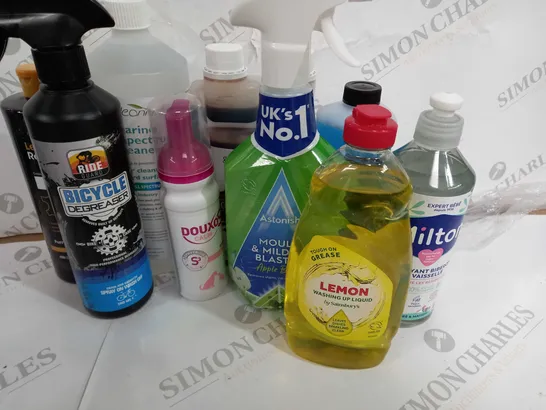 LOT OF ASSORTED CLEANING ITEMS TO INCLUDE - LEMON FRESH / ASTONISH MOULD BLASTER / MILTON BOTTLE CLEANER / COLLECTION ONLY 