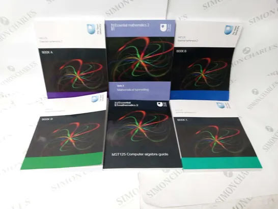 EIGHT ASSORTED THE OPEN UNIVERSITY MATHEMATICS BOOKS TO INCLUDE; MST125 ESSENTIAL MATHEMATICS 2 BOOKS A, B, C AND D, MATHEMATICAL TYPESETTING AND MST125 COMPUTER ALGEBRA GUIDE 