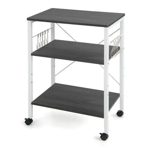 BOXED 3-TIER UTILITY CART STORAGE TROLLEY WITH 10 REMOVABLE HOOKS