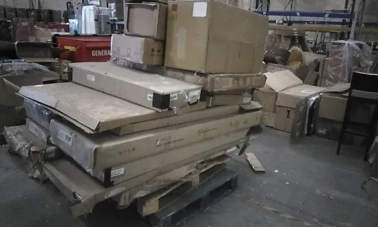 PALLET OF ASSORTED FLATPACK FURNITURE PARTS INCLUDING CAMBERLEY WARDROBE PARTS, SLIDING WARDROBE PARTS, CREAM OAK TABLE
