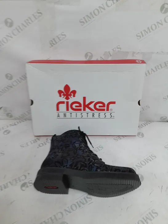 BOXED PAIR OF REIKER LACE UP BOOTS IN NAVY - SIZE 5