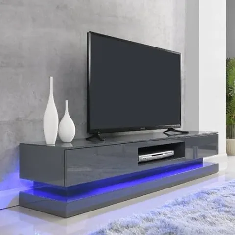 BOXED STEP LIGHT GREY HIGH GLOSS TV CABINET WITH MULTI LED LIGHTS  (1 BOX)