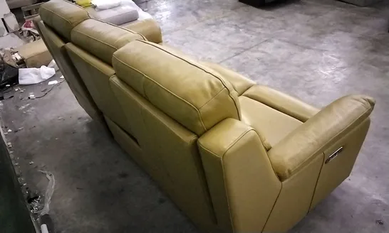 QUALITY DESIGNER YELLOW/GREEN LEATHER 3 SEATER ELECTRIC RECLINING SOFA