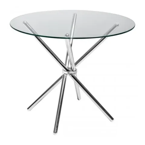 BOXED CRISS-CROSS GLASS ROUND DINING TABLE (2 BOXES)