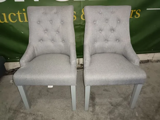 PAIR OF GREY FABRIC UPHOLSTERED DINING CHAIRS 