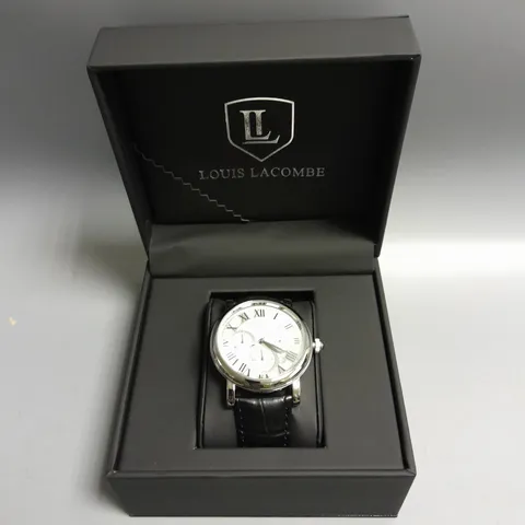 MENS LOUIS LACOMBE AUTOMATIC WATCH – SKELETON DIAL – STAINLESS STEEL BACK CASE – LEATHER STRAP – GIFT BOX