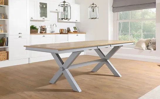 BOXED DESIGNER GRANGE X-BASE OAK & PAINTED GREY LUX BUTTERFLY LEAF EXTENDING DINING TABLE 180-220cm  (2 BOXES)