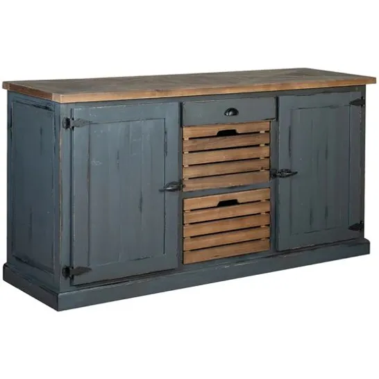 BRAND NEW BOXED HENLEY RECLAIMED PINE LARGE TWO DOOR THREE DRAWER SIDEBOARD W 180, H 92, D 52cm. 