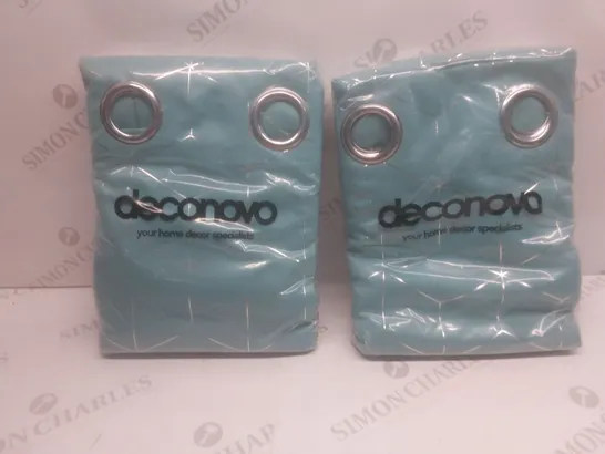 2 BRAND NEW BAGGED PAIR OF DECONOVO DIAMO BLUE CURTAINS // SIZE: 117 X 138cm