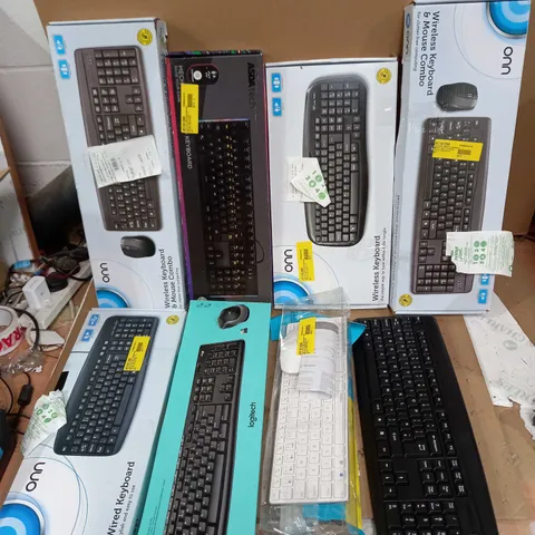 LOT OF APPROX 8 ASSORTED COMPUTER KEYBOARDS TO INCLUDE LOGITECH, ONN, RAPOO ETC
