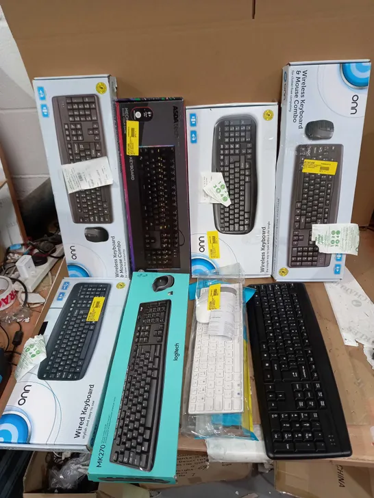 LOT OF APPROX 8 ASSORTED COMPUTER KEYBOARDS TO INCLUDE LOGITECH, ONN, RAPOO ETC