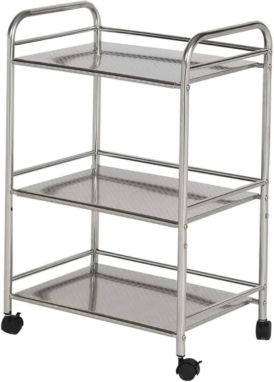 BOXED KITCHEN TROLLEY, 35 X 50 X 75cm, 3-TIER STAINLESS STEEL UTILITY CART, KITCHEN ISLAND TROLLEY WITH LOCKABLE WHEELS