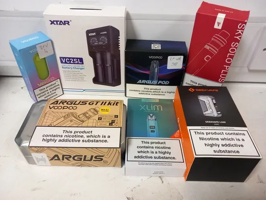 APPROXIMATELY 24 ASSORTED E-CIGARETTES AND E-CIGARETTE PARAPHERNALIA TO INCLUDE; XTAR, VOOPOO AND GEEK VAPE