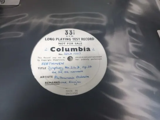 2 VERY RARE COLUMBIA TEST RECORDS. NOT FOR RESALE. KARAJAN, BEETHOVEN.