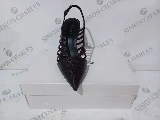 BOXED PAIR OF REISS DAPHNE SLINGBACK HEELS IN POMEGRANATE UK SIZE 5