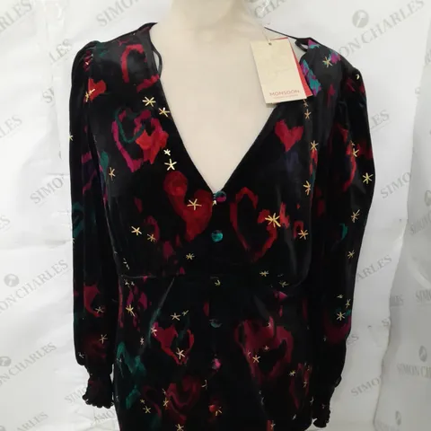 MONSOON V-NECK HEART THEMED BUTTON FRONT SHIRT - UK 14