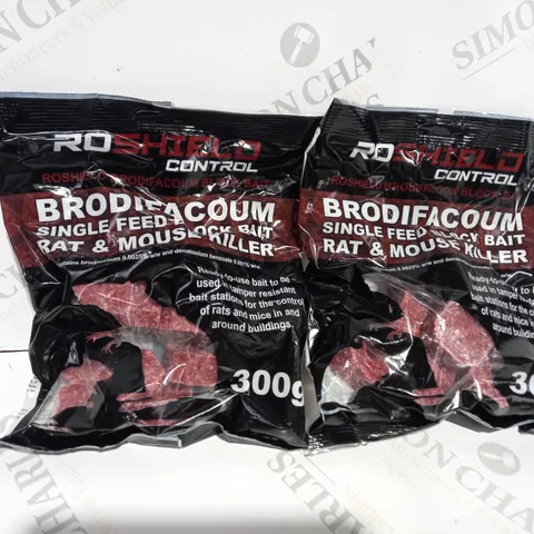 BOXED 2 X 300G ROSHIELD CONTROL BRODIFACOUM SINGLE FEED WAX BLOCK BAIT