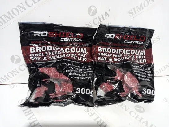 BOXED 2 X 300G ROSHIELD CONTROL BRODIFACOUM SINGLE FEED WAX BLOCK BAIT