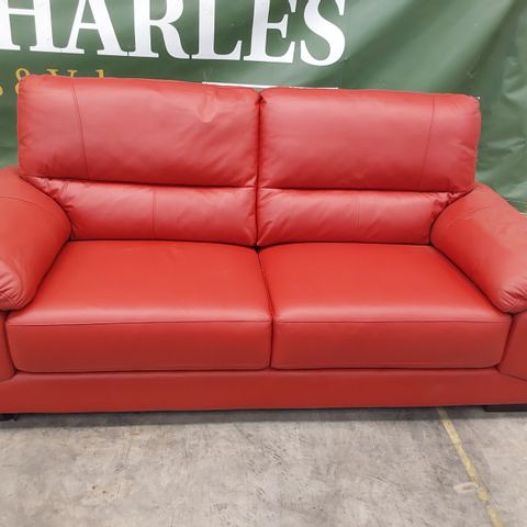 DESIGNER FIXED THREE SEATER SOFA RED LEATHER 