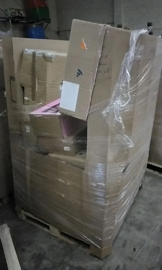 PALLET OF ASSORTED ITEMS INCLUDING MOLLY DOLLY DOLLS PRAM, 38F BRAS, BOX OF ASSORTED CD'S DVDS AND BOOKS, LUXURIOUS HOTEL DUVET AND HOOVER BREEZE EVO