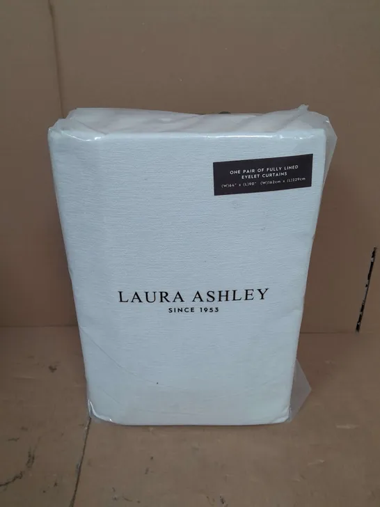 LAURA ASHLEY FULLY LINED EYELET CURTAINS - ABBOTT OYSTER