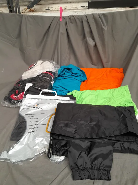 LARGE BOX OF ASSORTED SPORTS CLOTHING ITEMS IN VARIOUS SIZES, COLOURS AND STYLES